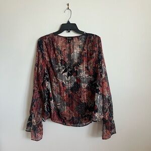 Jessica Simpson Red and Black Bell Sleeve Blouse